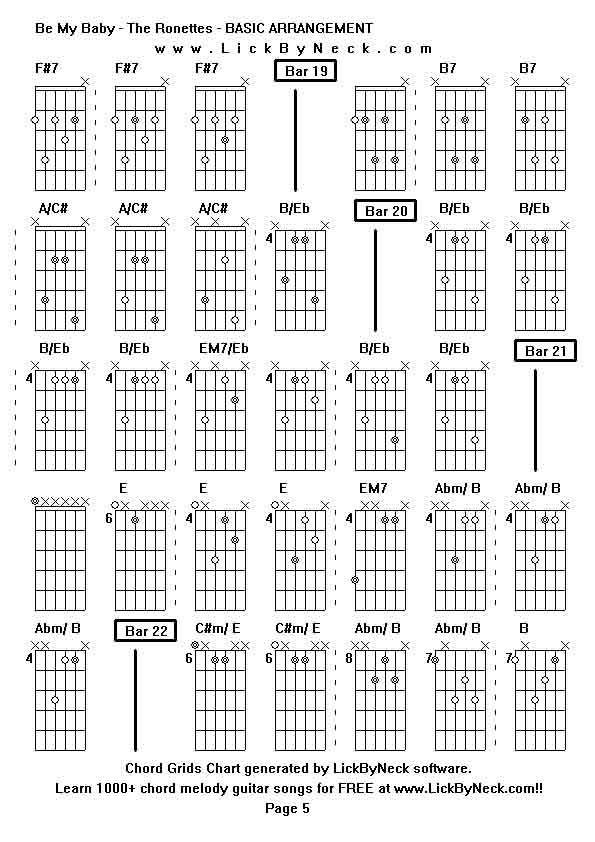 Chord Grids Chart of chord melody fingerstyle guitar song-Be My Baby - The Ronettes - BASIC ARRANGEMENT,generated by LickByNeck software.